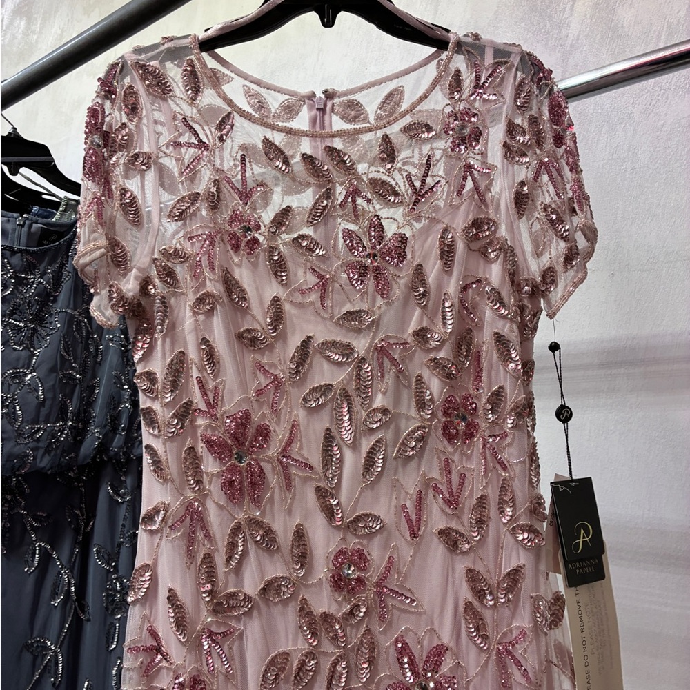 Adrianna Papell Elegant Pink Embroidered Evening Gown - Picture 10 of 13